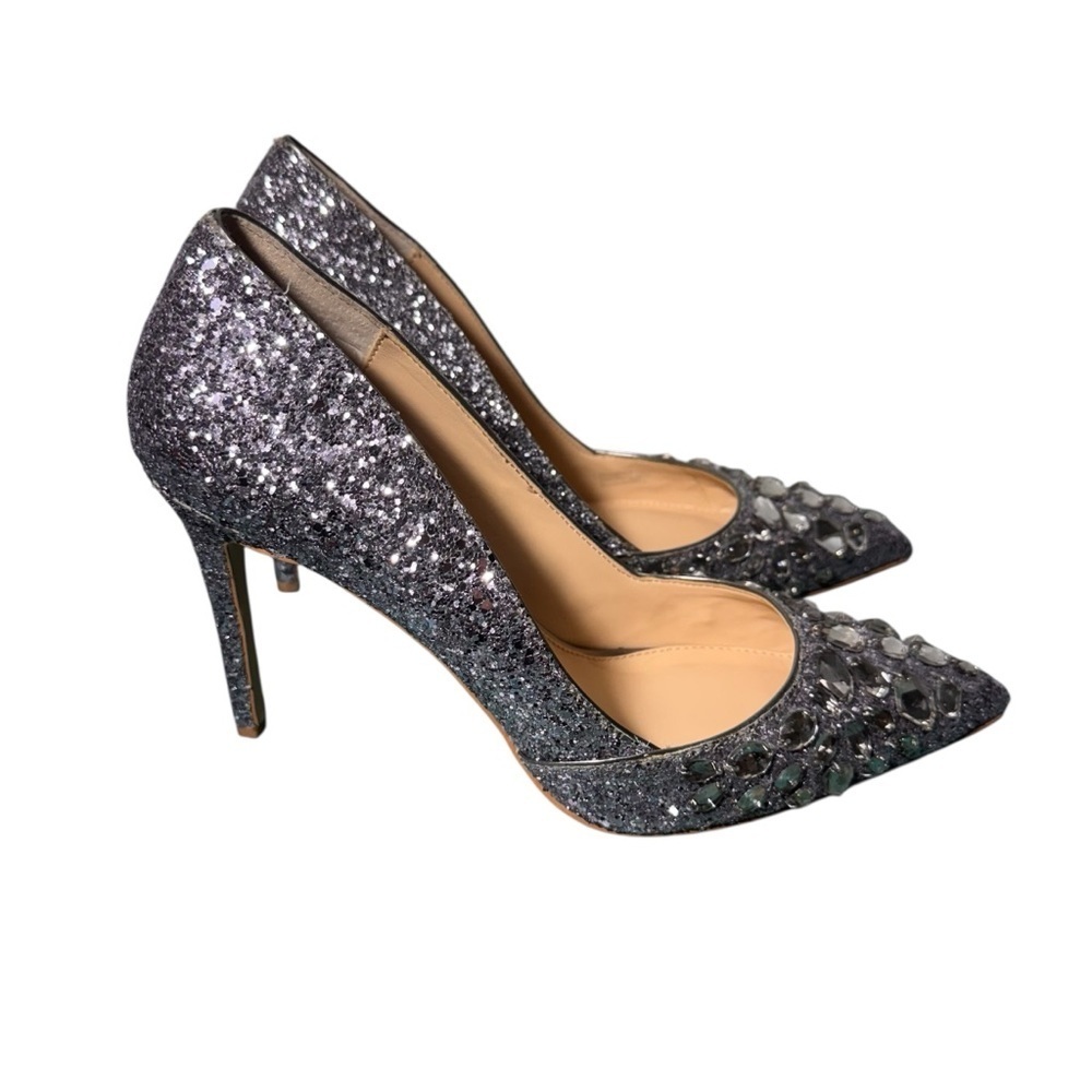 Badgley Mischka Jewel Heels Ulyana Crystal Glitter Bridal Shoes Silver Size 10